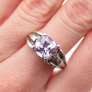 925 Sterling Silver Vintage Cushion-Cut Lavender C Z Ring Size 8.25