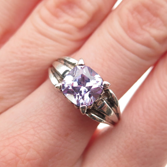 925 Sterling Silver Vintage Cushion-Cut Lavender C Z Ring Size 8.25
