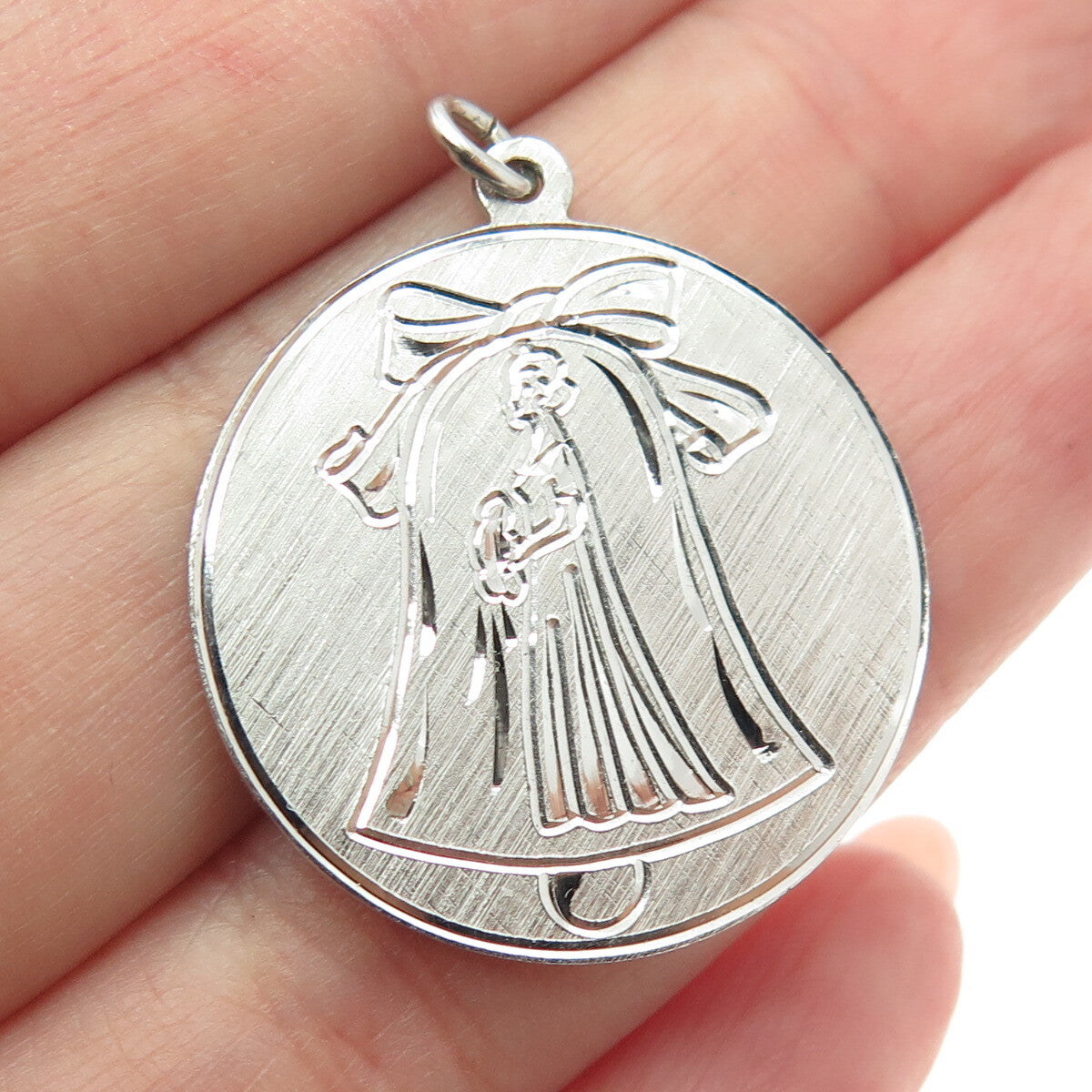 ANSON 925 Sterling Silver Vintage Bride Wedding Round Pendant