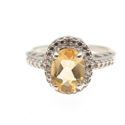 HN Heng Ngai 925 Sterling Silver Real Diamond Accent & Citrine Ring Size 7.25