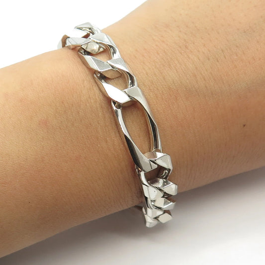 925 Sterling Silver Vintage Italy Figaro Curb Link Bracelet 9.3"