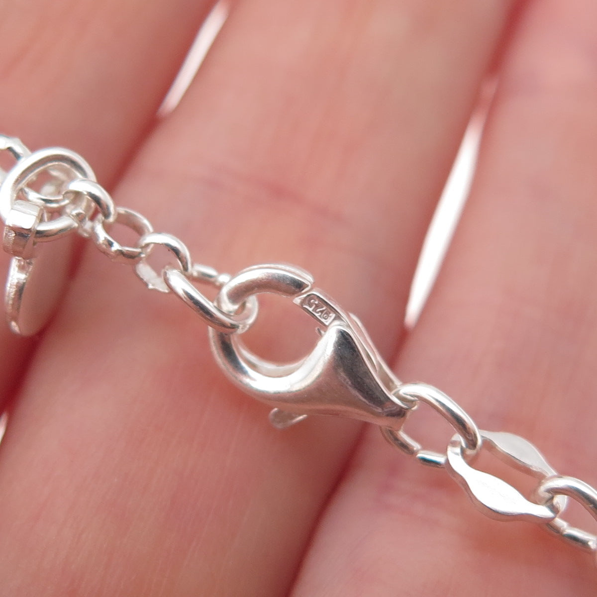 925 Sterling Silver Italy Heart Lock Dangle Charm Rolo Link Bracelet 7"