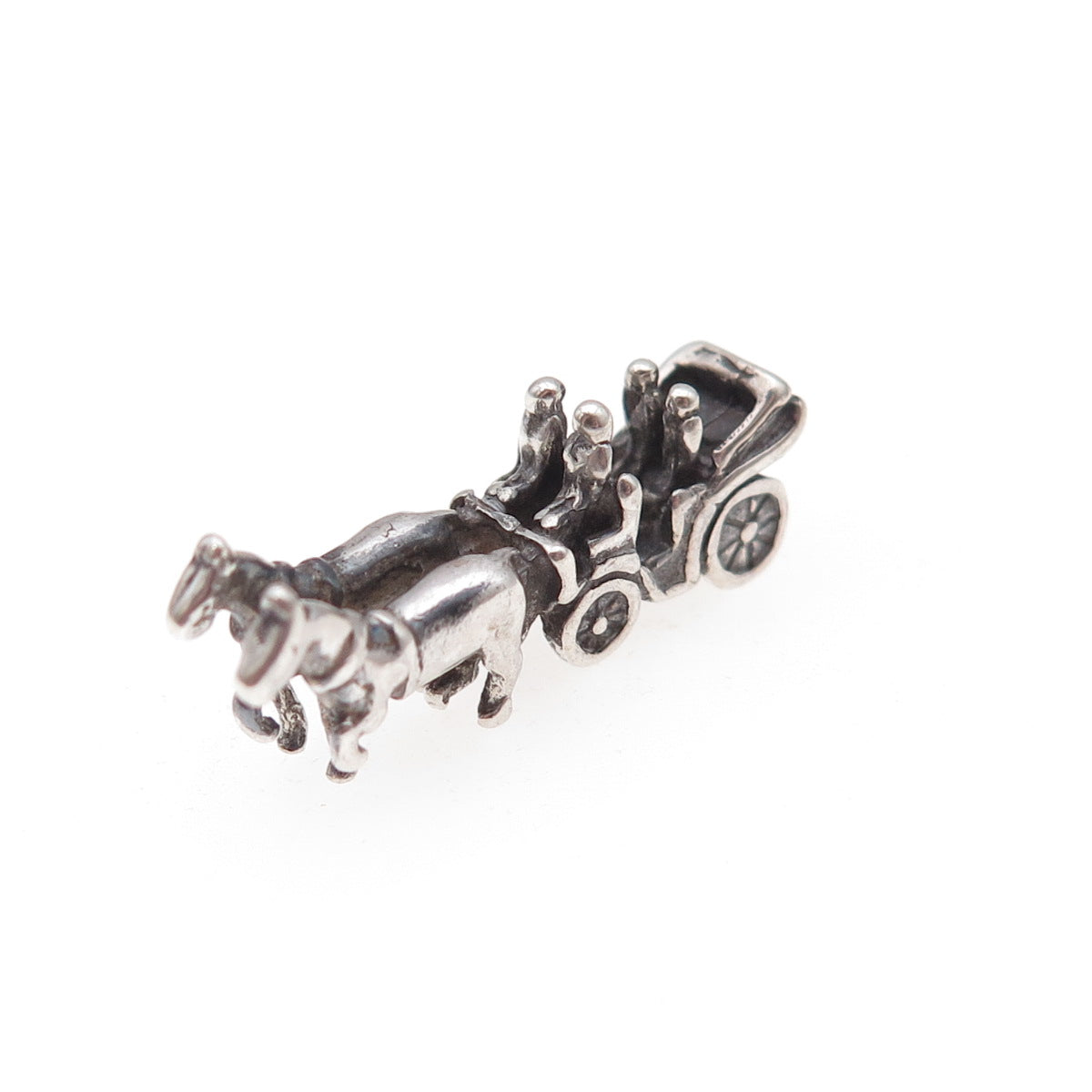 925 Sterling Silver Vintage Carriage Oxidized 3D Charm Pendant