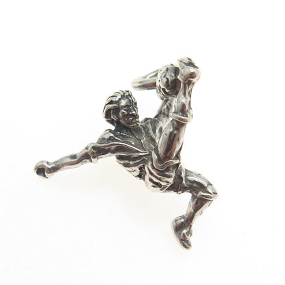 925 Sterling Silver Vintage Football Player 3D Pendant