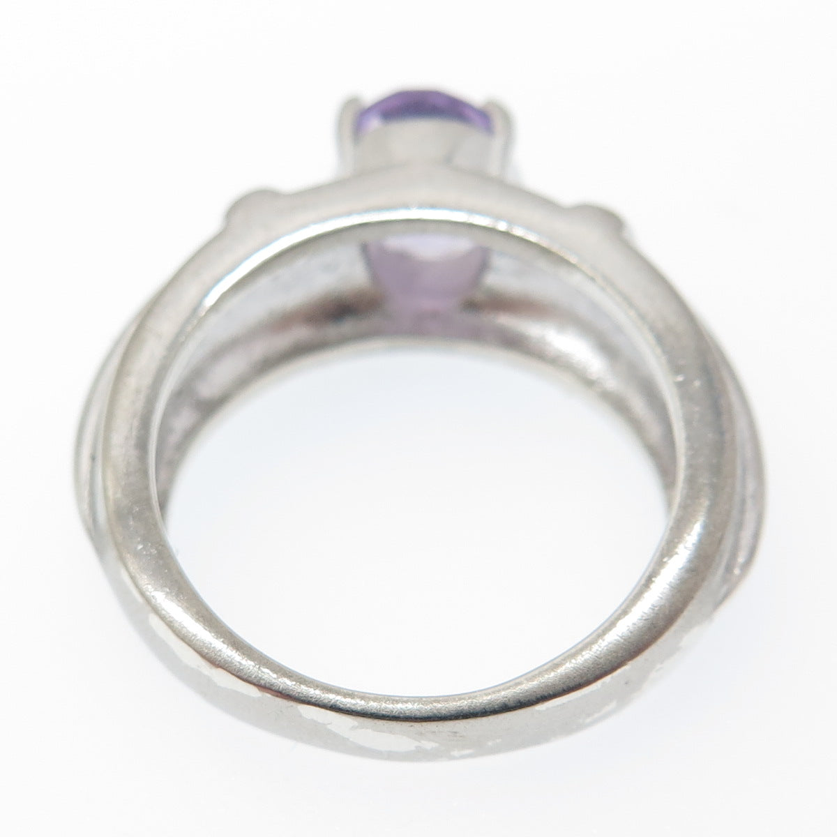 925 Sterling Silver Real Oval-Cut Amethyst Cross Ring Size 7