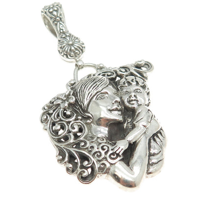 SARDA 925 Sterling Silver Vintage Mom & Child Floral Pendant