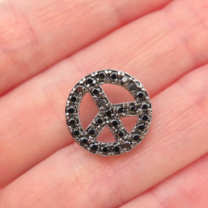 925 Sterling Silver Real Black Spinel Peace Symbol Mini Slide Charm Pendant