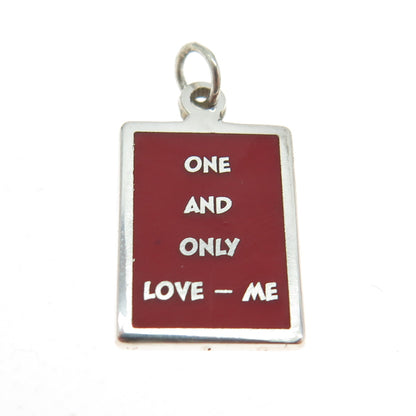 925 Sterling Silver Red Enamel "One & Only Love - Me" Minimalist Charm Pendant