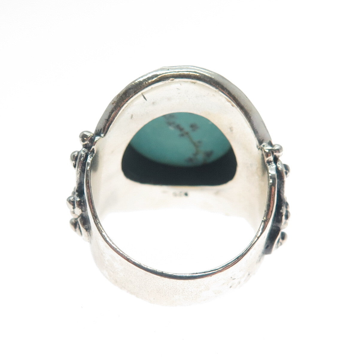 925 Sterling Silver Vintage Lone Mountain Turquoise Sun Oxidized Ring Size 10.5