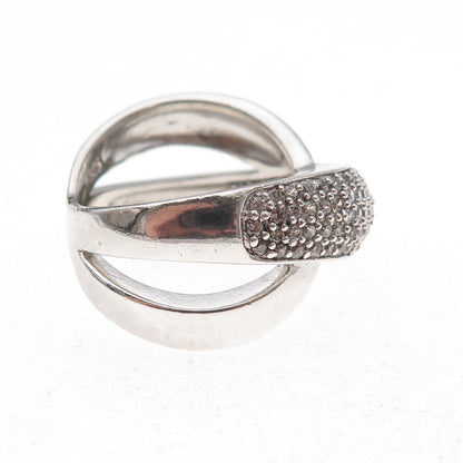 925 Sterling Silver Round-Cut C Z Crisscross Ring Size 8.25