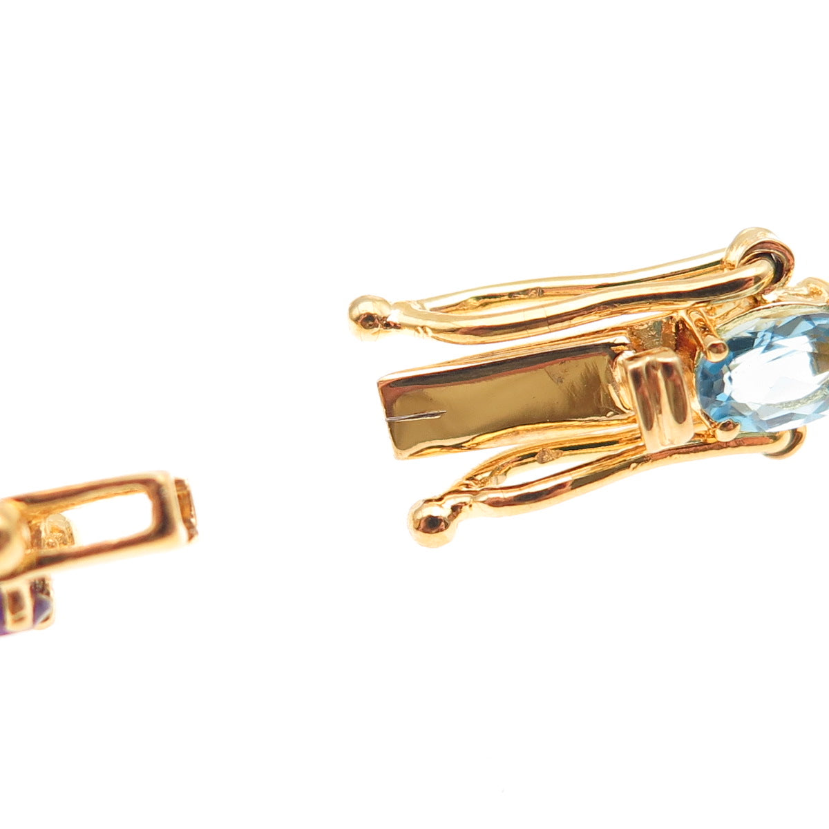 925 Sterling Gold Plated Vintage Real Blue Topaz Peridot Amethyst Bracelet 7.75"