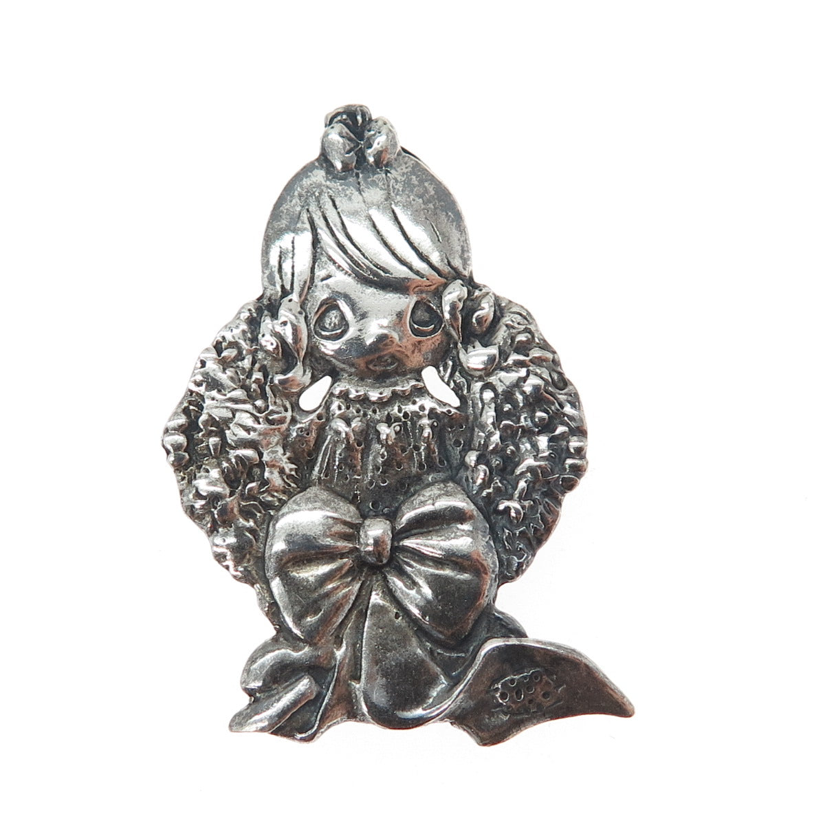 PRECIOUS MOMENTS 925 Sterling Silver Vintage Flower Girl Modernist Pin Brooch