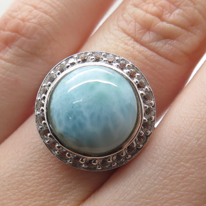 CFJ Collins Fine Jewelry 925 Sterling Vintage Real Larimar Topaz Ring Size 6.25