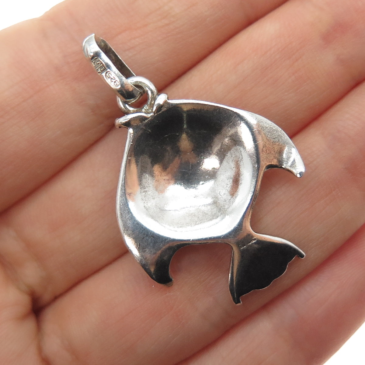925 Sterling Silver Vintage Italy Enamel Angelfish Charm Pendant