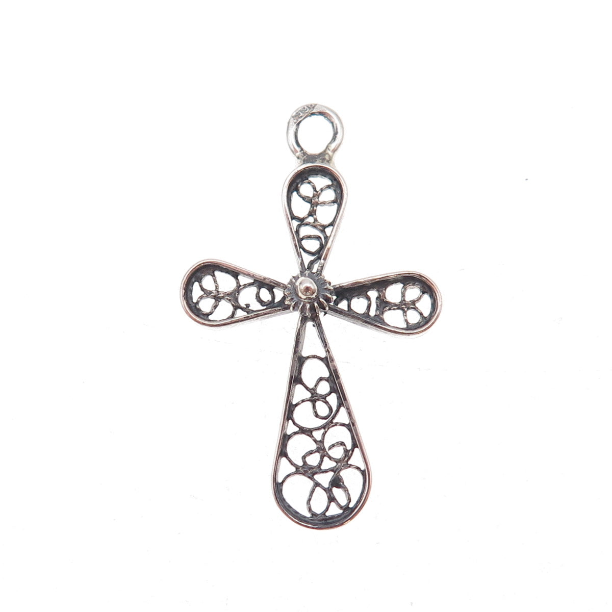 925 Sterling Silver Vintage Cross Filigree Oxidized Charm Pendant