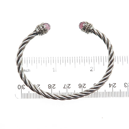 925 Sterling Silver Vintage Nano Amethyst Twisted Adjustable Cuff Bracelet 6"