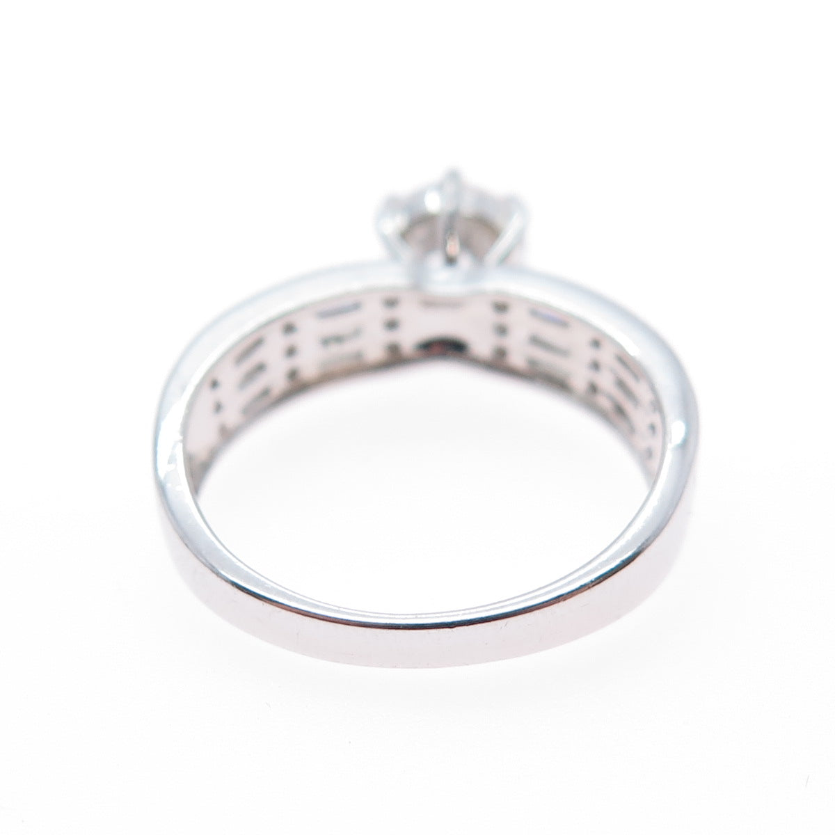 925 Sterling Silver Round & Emerald-Cut C Z Engagement Ring Size 7.25