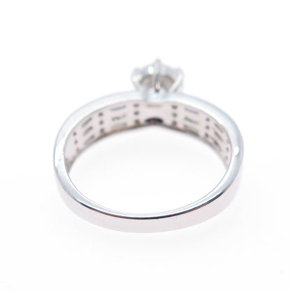925 Sterling Silver Round & Emerald-Cut C Z Engagement Ring Size 7.25