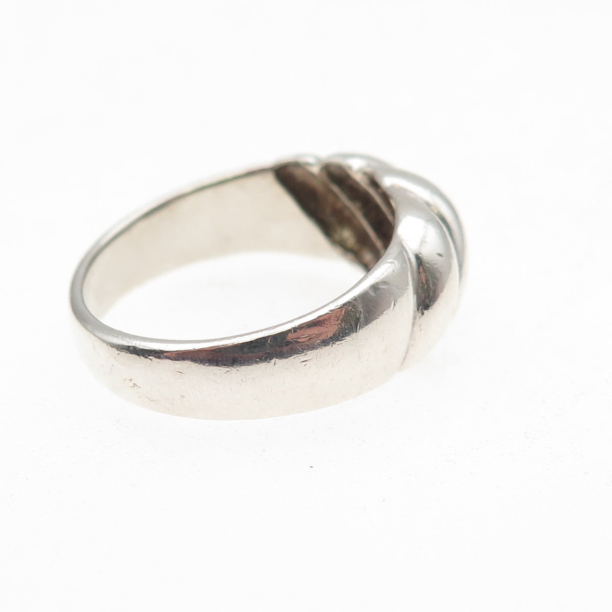 925 Sterling Silver Vintage Modernist Ribbed Oxidized Ring Size 8
