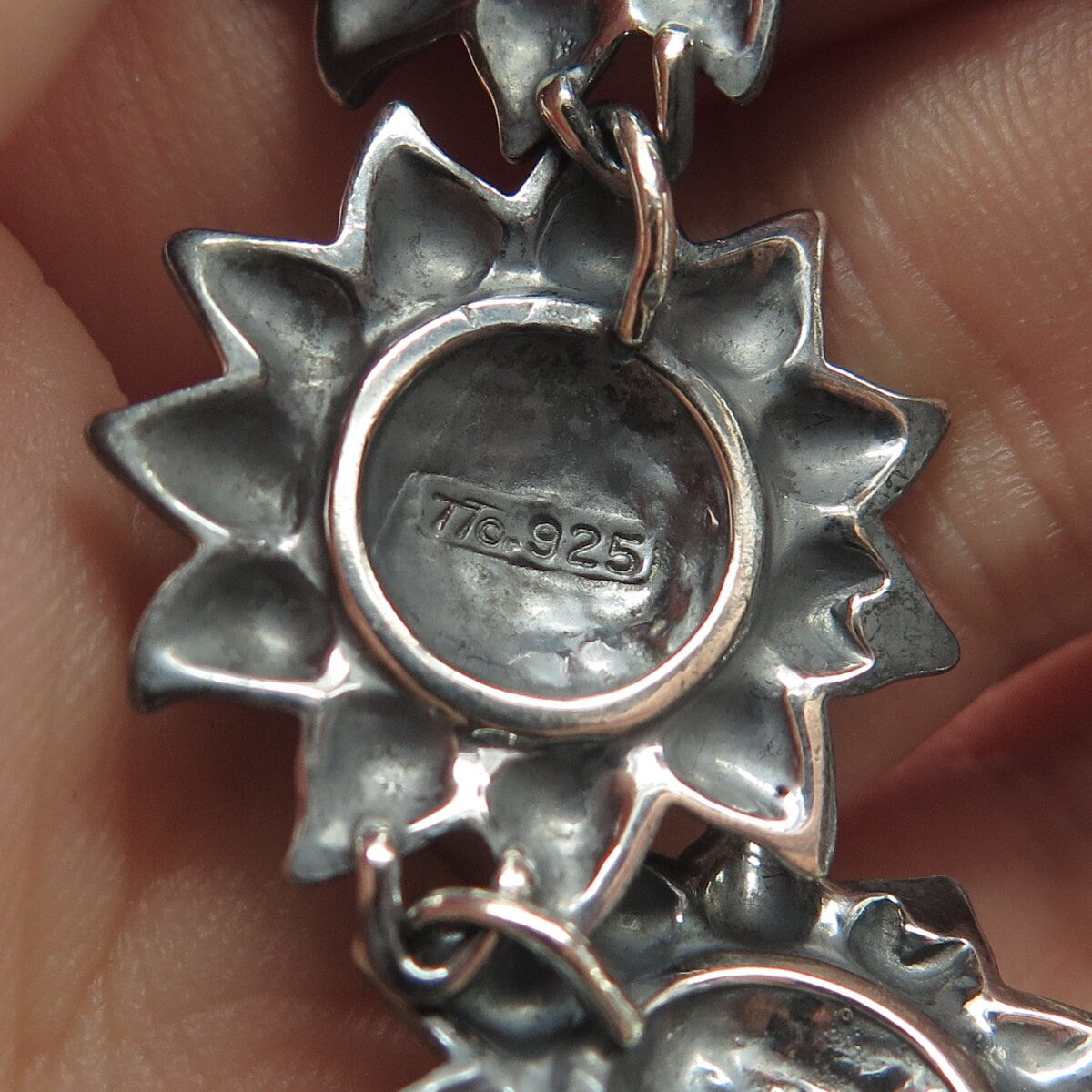 925 Sterling Silver Vintage Sunflower Link Bracelet 7"