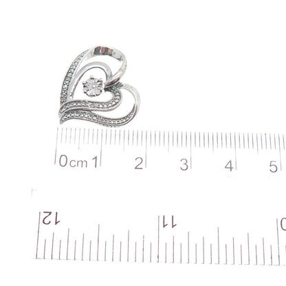 925 Sterling Silver Real White Diamond Open Double Heart Slide Pendant