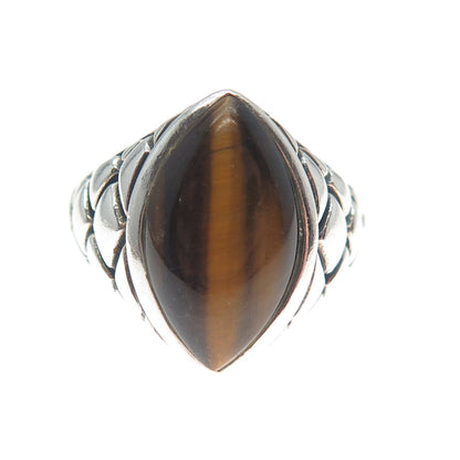 SX SALLY C Sterling Silver Vintage Real Tiger Eye Woven Oxidized Ring Size 8.25