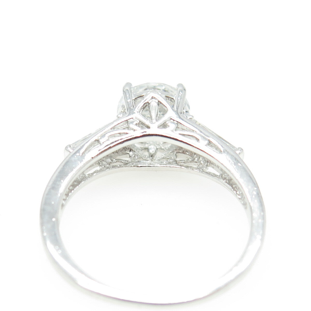 925 Sterling Silver Round & Tapered Baguette-Cut C Z Engagement Ring Size 8