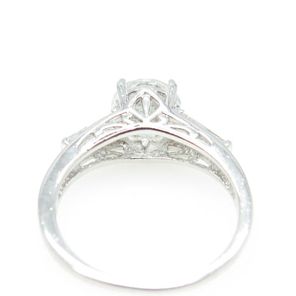 925 Sterling Silver Round & Tapered Baguette-Cut C Z Engagement Ring Size 8