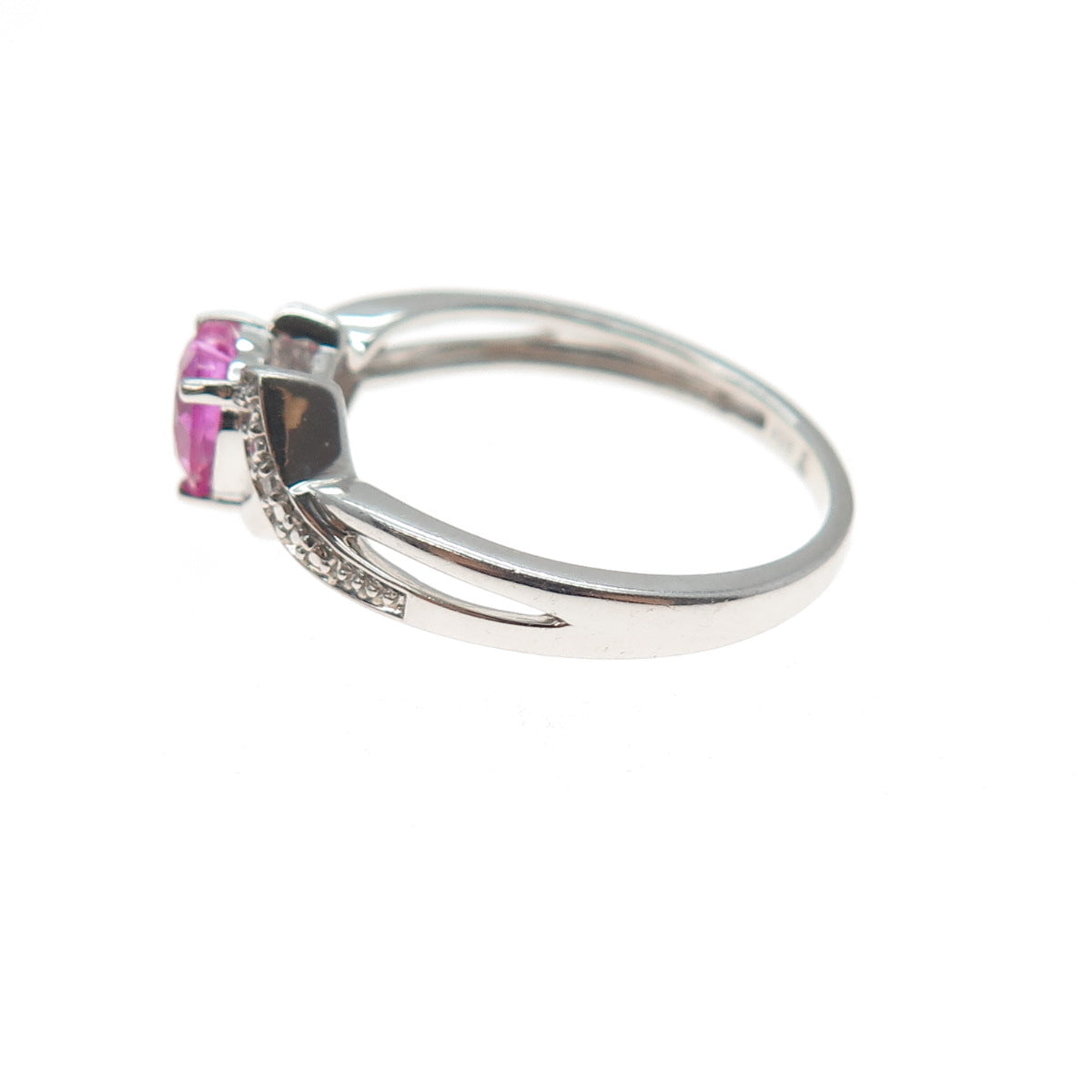 925 Sterling Silver Real Heart-Cut Pink Topaz & C Z Ring Size 7