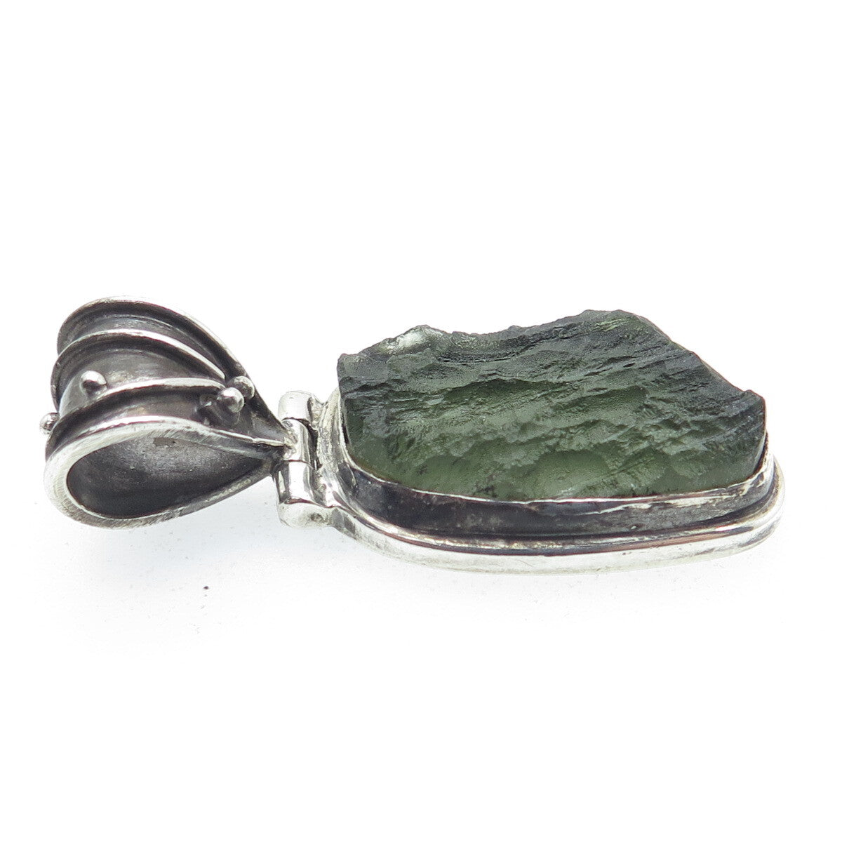 925 Sterling Silver Vintage Real Tourmaline Modernist Oxidized Pendant