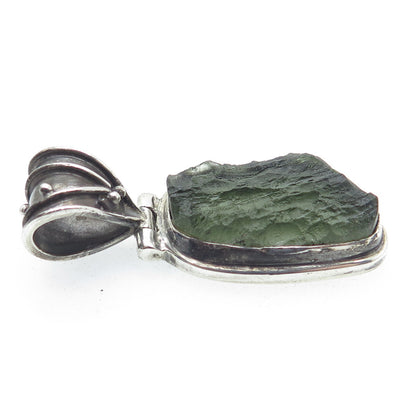 925 Sterling Silver Vintage Real Tourmaline Modernist Oxidized Pendant