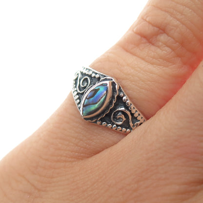 925 Sterling Silver Vintage Real Abalone Shell Swirl Oxidized Ring Size 5.25