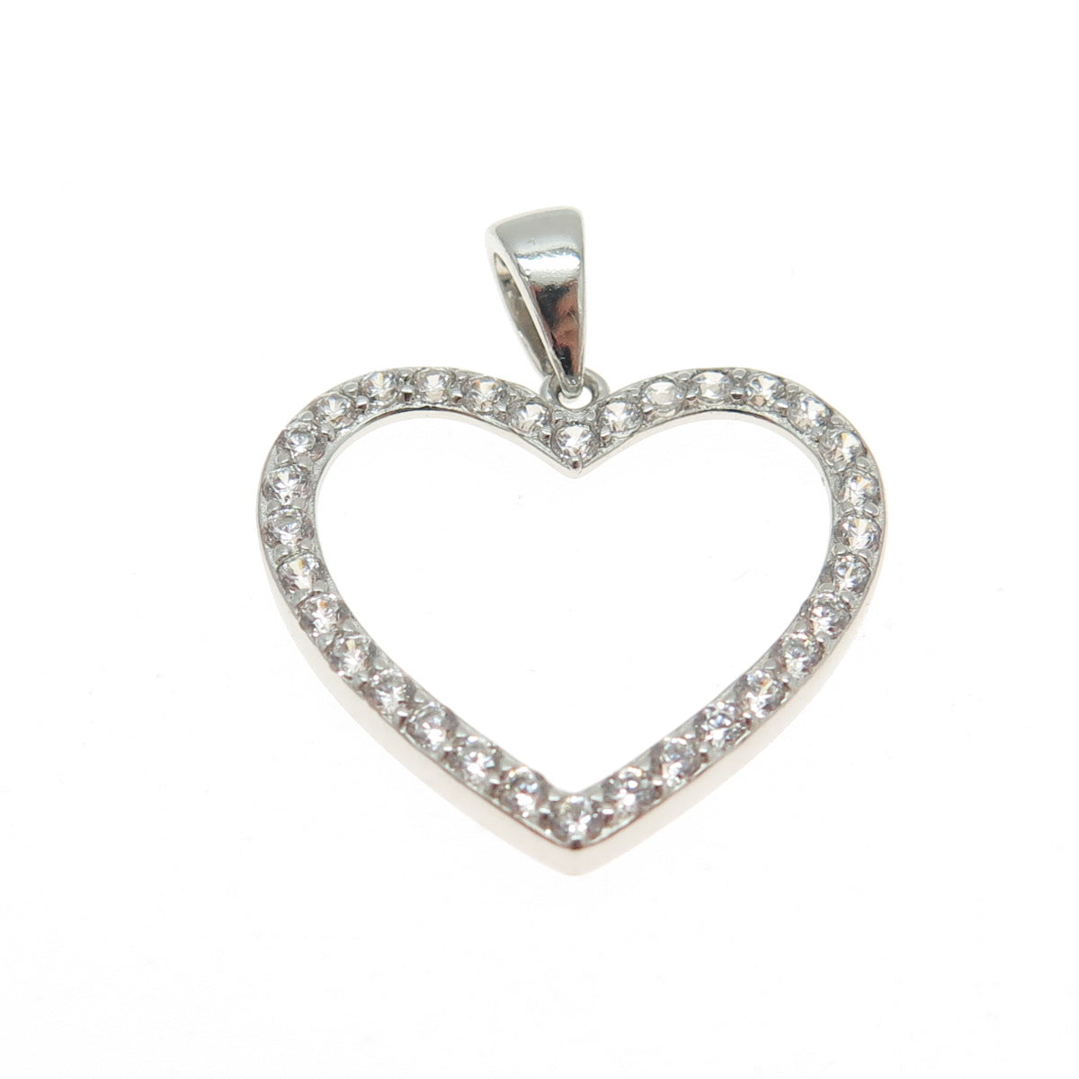 925 Sterling Silver Round-Cut Shaped C Z Open Heart Pendant