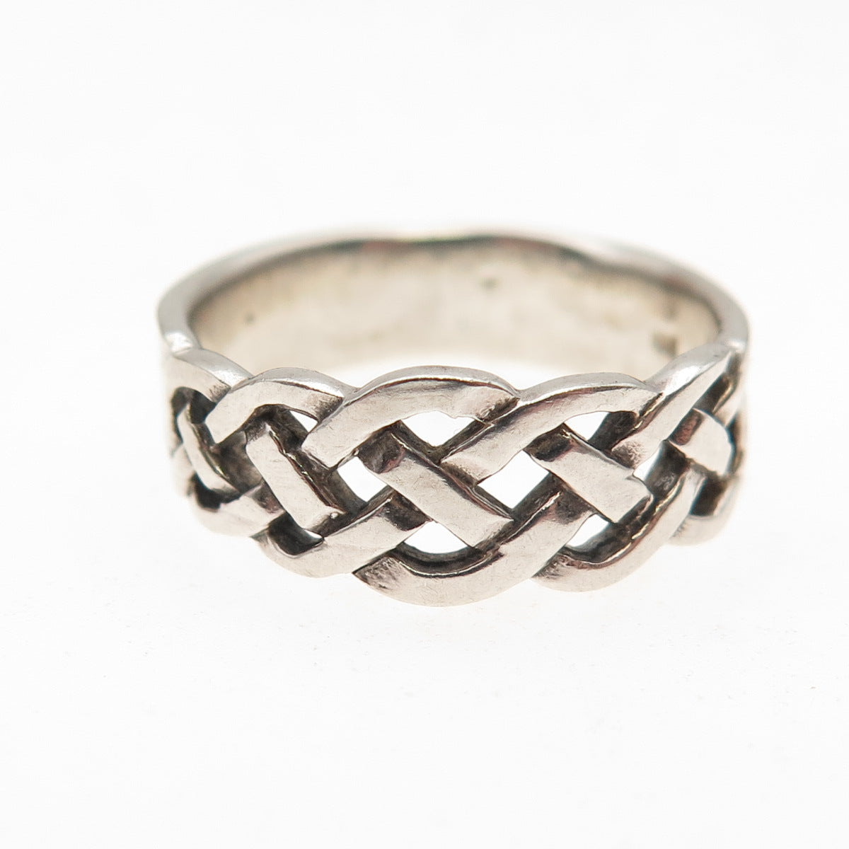 925 Sterling Silver Vintage Celtic Woven Oxidized Band Ring Size 8