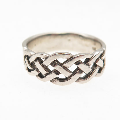 925 Sterling Silver Vintage Celtic Woven Oxidized Band Ring Size 8