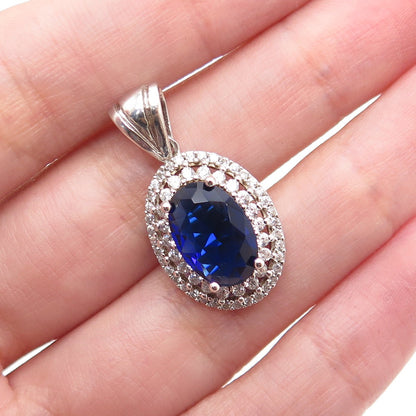 925 Sterling Silver Vintage Lab-Created Sapphire & C Z Minimalist Charm Pendant