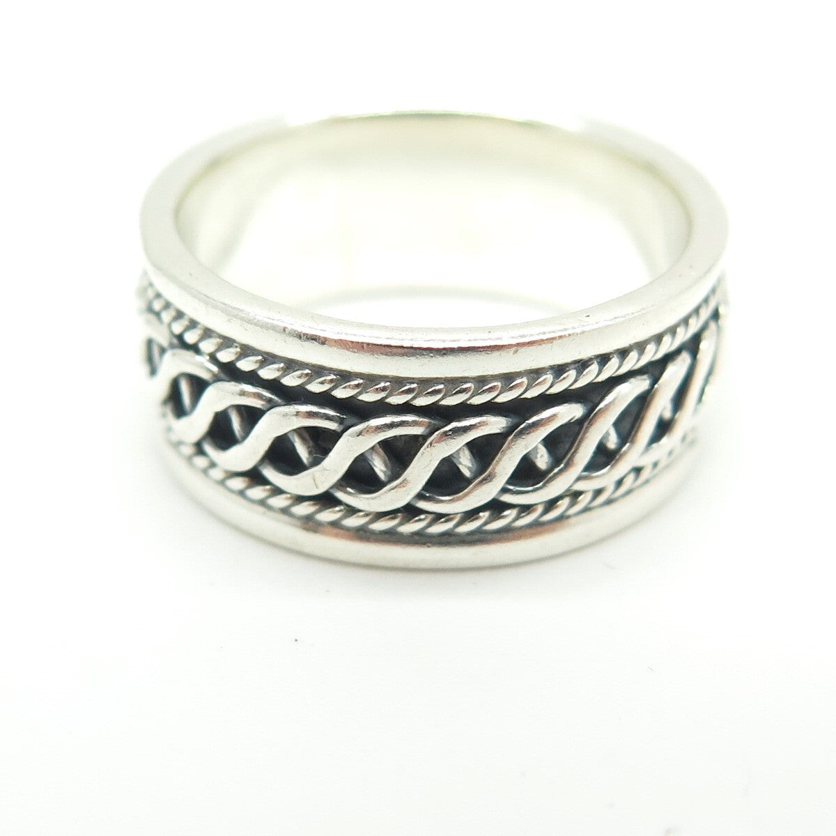 925 Sterling Silver Vintage All Around Chain Link Band Ring Size 6.75