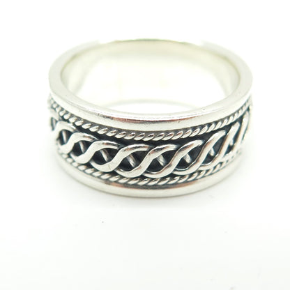 925 Sterling Silver Vintage All Around Chain Link Band Ring Size 6.75