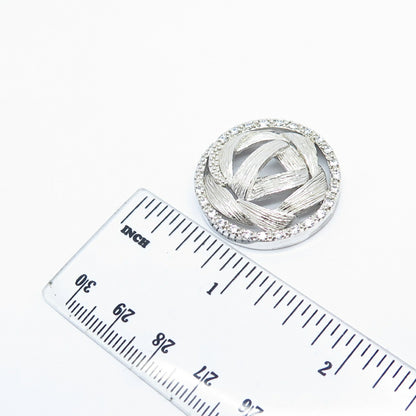 925 Sterling Silver C Z Modernist Textured Slide Pendant