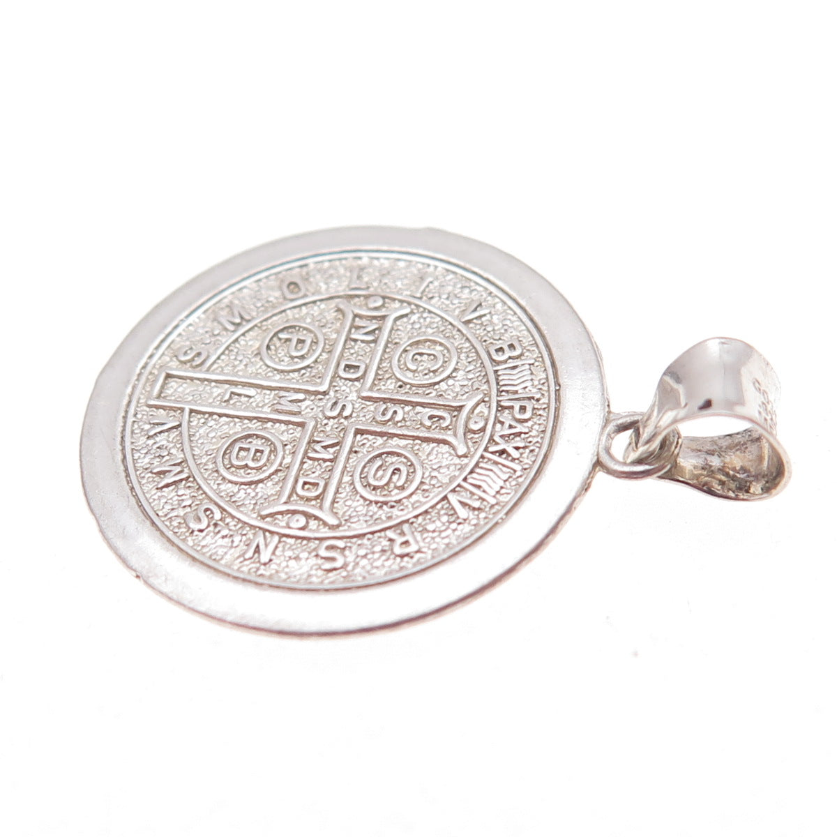 925 Sterling Silver Vintage Mexico Saint Benedict Religious Medal Charm Pendant