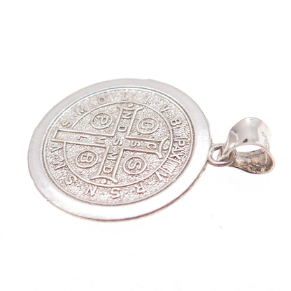 925 Sterling Silver Vintage Mexico Saint Benedict Religious Medal Charm Pendant