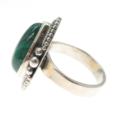 925 Sterling Silver Vintage Southwestern Real Malachite Teardrop Ring Size 6.25