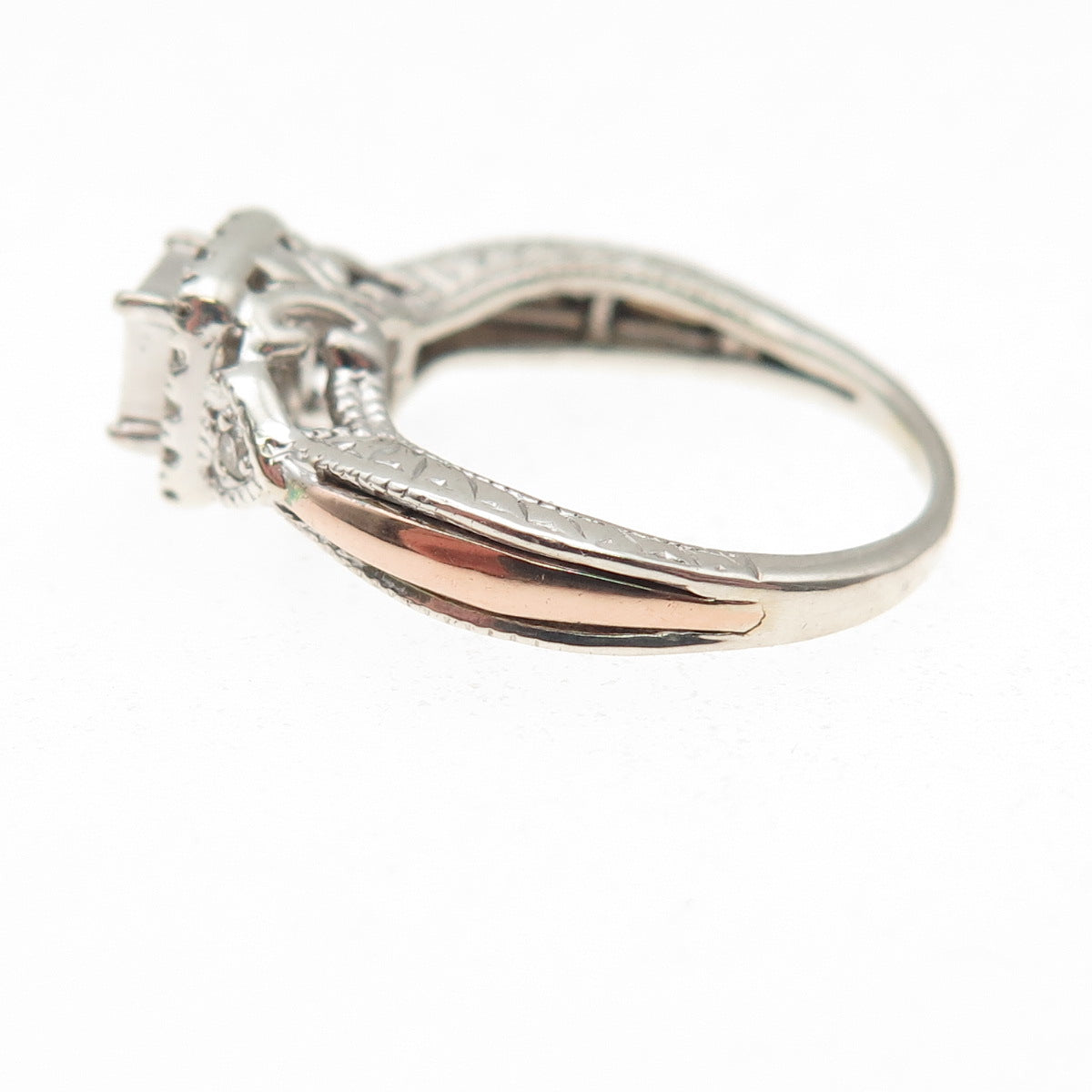 925 Sterling Silver 14K Rose Gold Real Diamond Engagement Ring Size 3.75