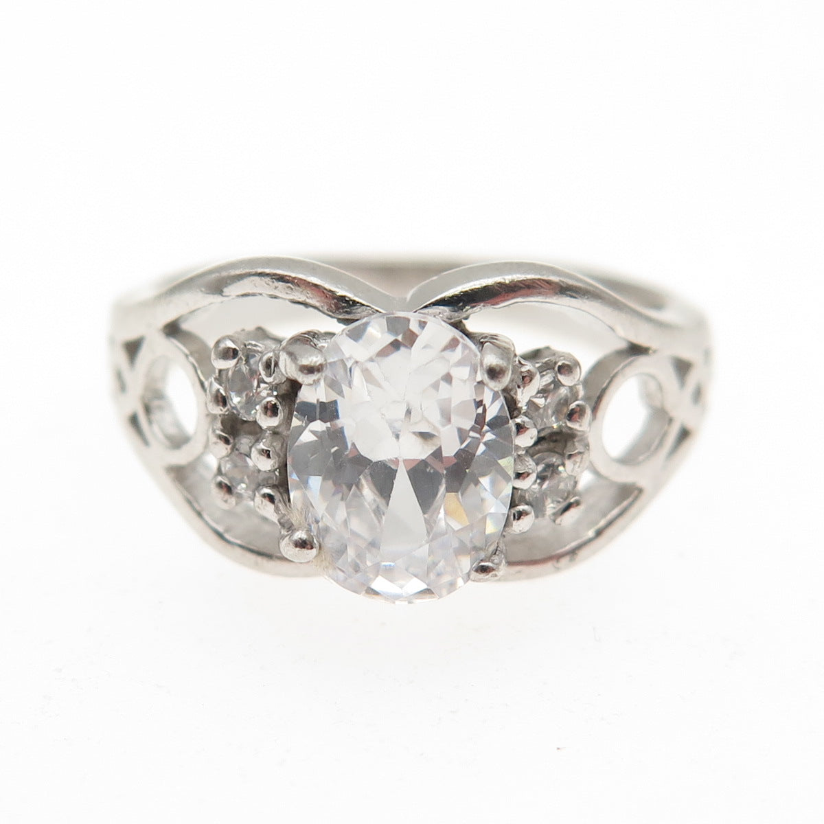 925 Sterling Silver Oval & Round-Cut C Z Promise Ring Size 5.75