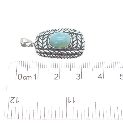 925 Sterling Silver Vintage Real Larimar Roped Oxidized Charm Pendant