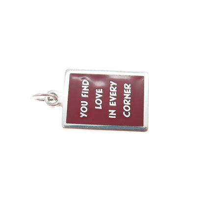 925 Sterling Red Enamel You Find Love In Every Corner Minimalist Charm Pendant