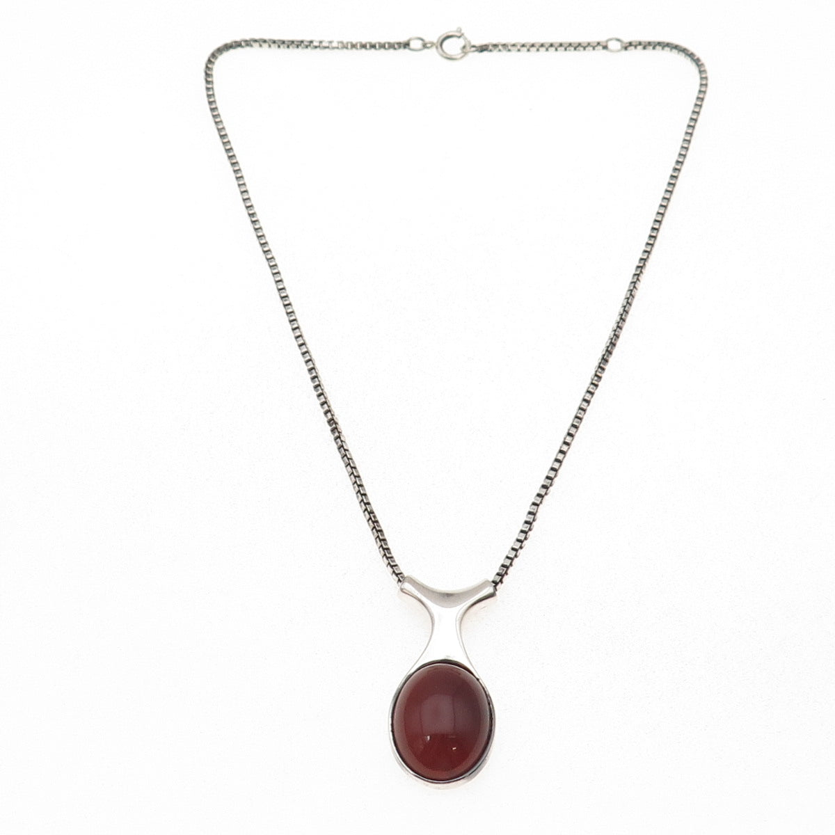 Joseph Schmid Sterling Silver Vintage Real Carnelian Box Chain Necklace 14-16"
