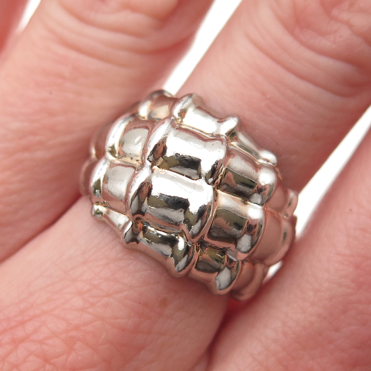 925 Sterling Silver Vintage Modernist Bamboo Ring Size 7.25