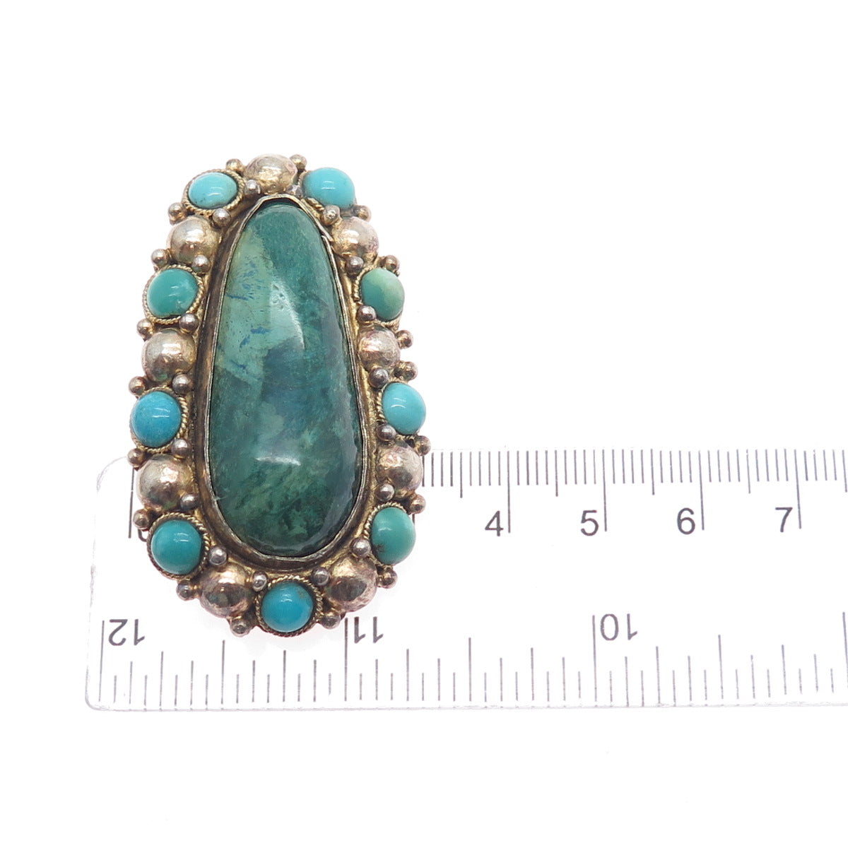 925 Sterling Silver Gold Plated Vintage Israel Real Eilat & Turquoise Pin Brooch