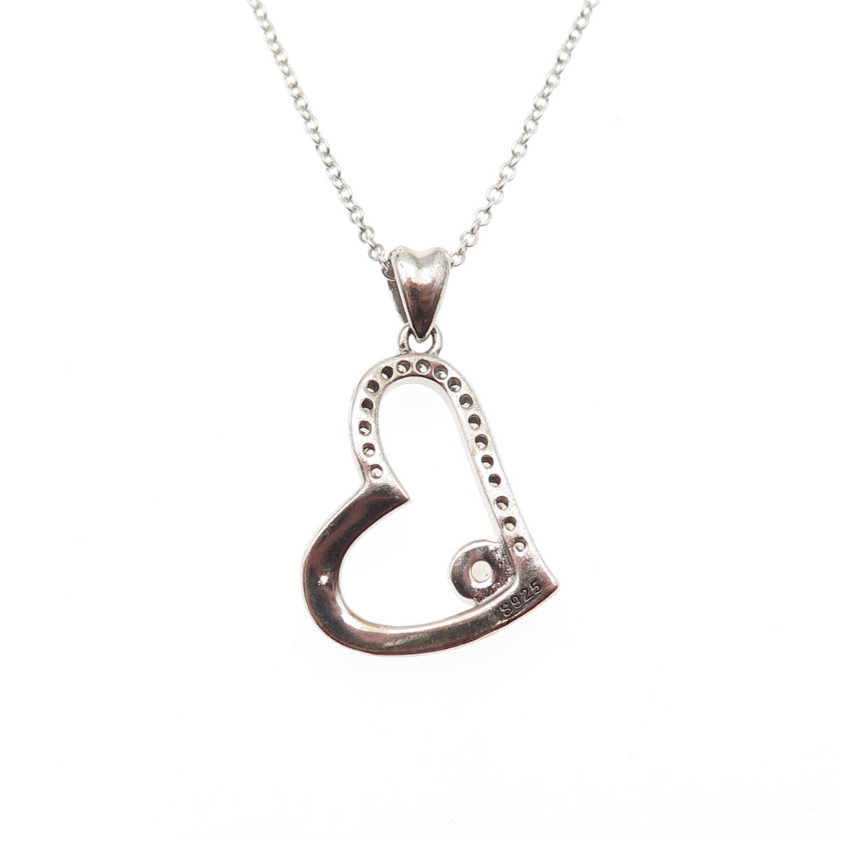 925 Sterling Silver Round-Cut C Z Love You Mom Heart Cable Chain Necklace 18"
